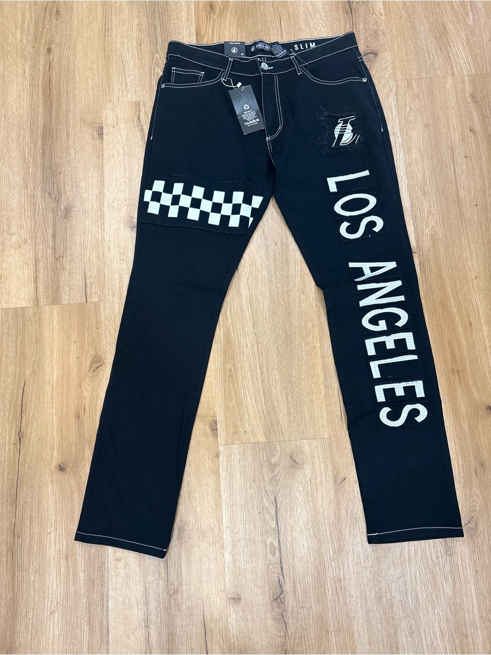 Slim Black Men's Jeans with Los Angeles Side Print